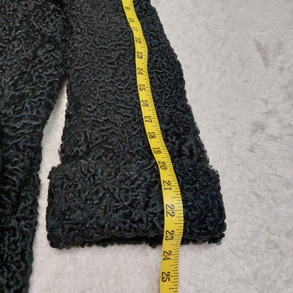 Vintage Malesi Furs Women's Black Luxury Curly Lamb Fur Coat Brown Mink Collar L - Picture 7 of 15